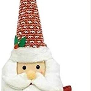 Fabric Santa Cone Christmas Tree Topper with Bow Decoration 20 Inch Holiday Gift